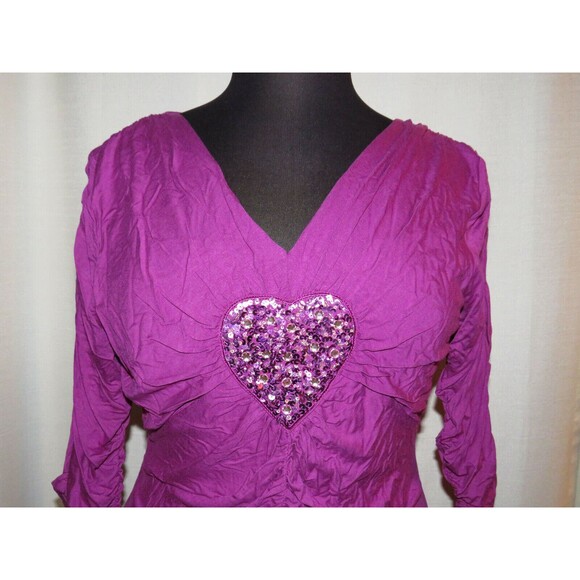 Marc Bouwer Women's Magenta Sequined Heart Ruched Fitted Top Size XL - Picture 5 of 8